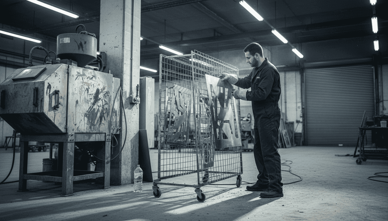 Preparing metal art for powder coating process