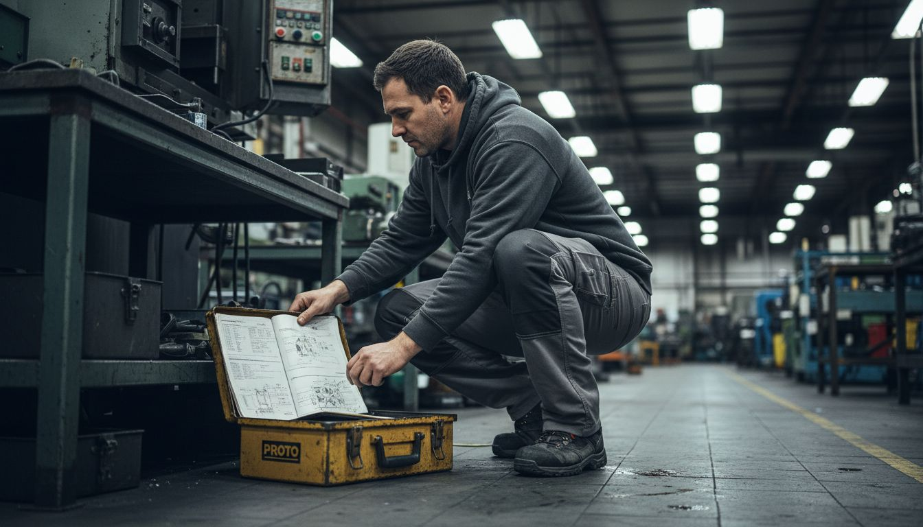 Supervisor demonstrating flexible ergonomic work pants