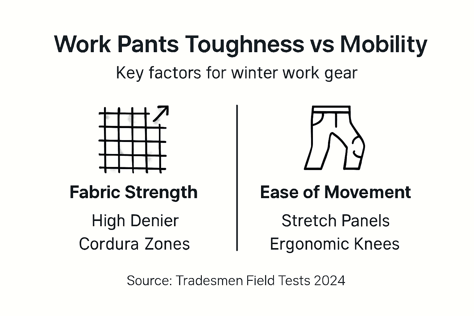 Infographic comparing warmth, toughness, and mobility features