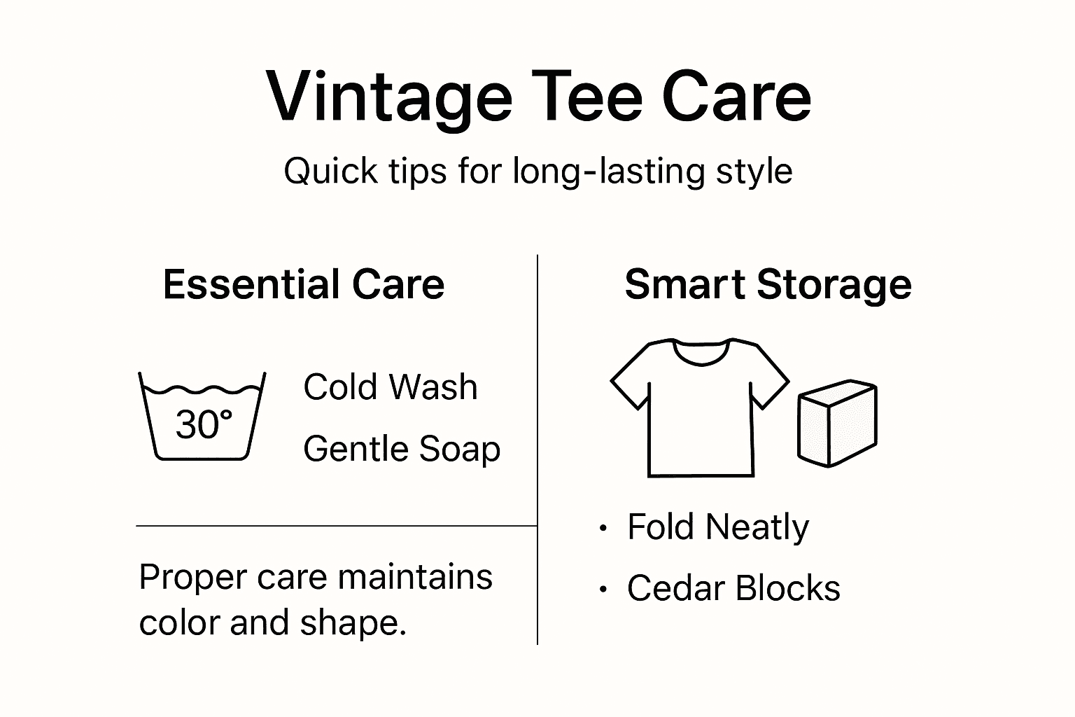 Infographic showing vintage tee care essentials