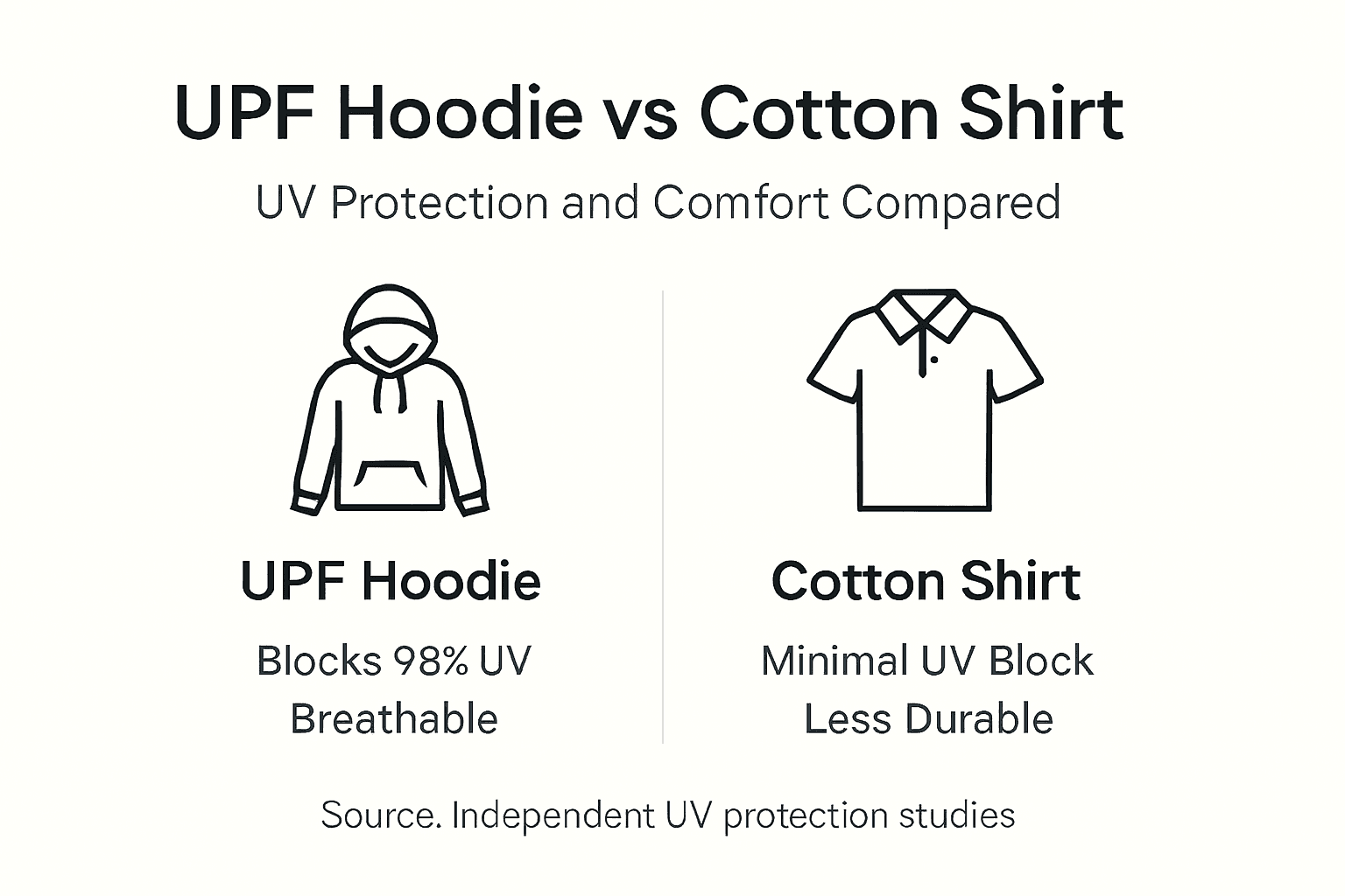 Infographic comparing UPF hoodie and cotton shirt
