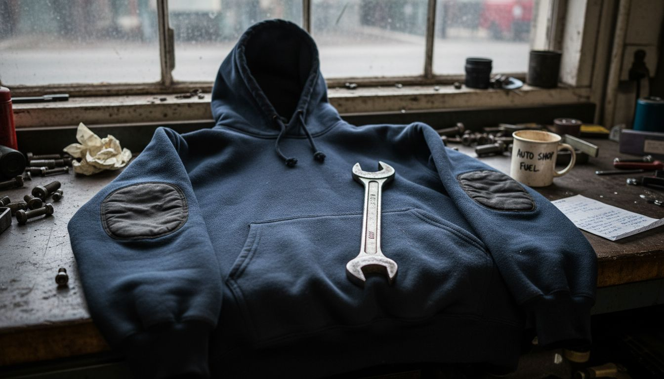 Close-up of functional work hoodie features