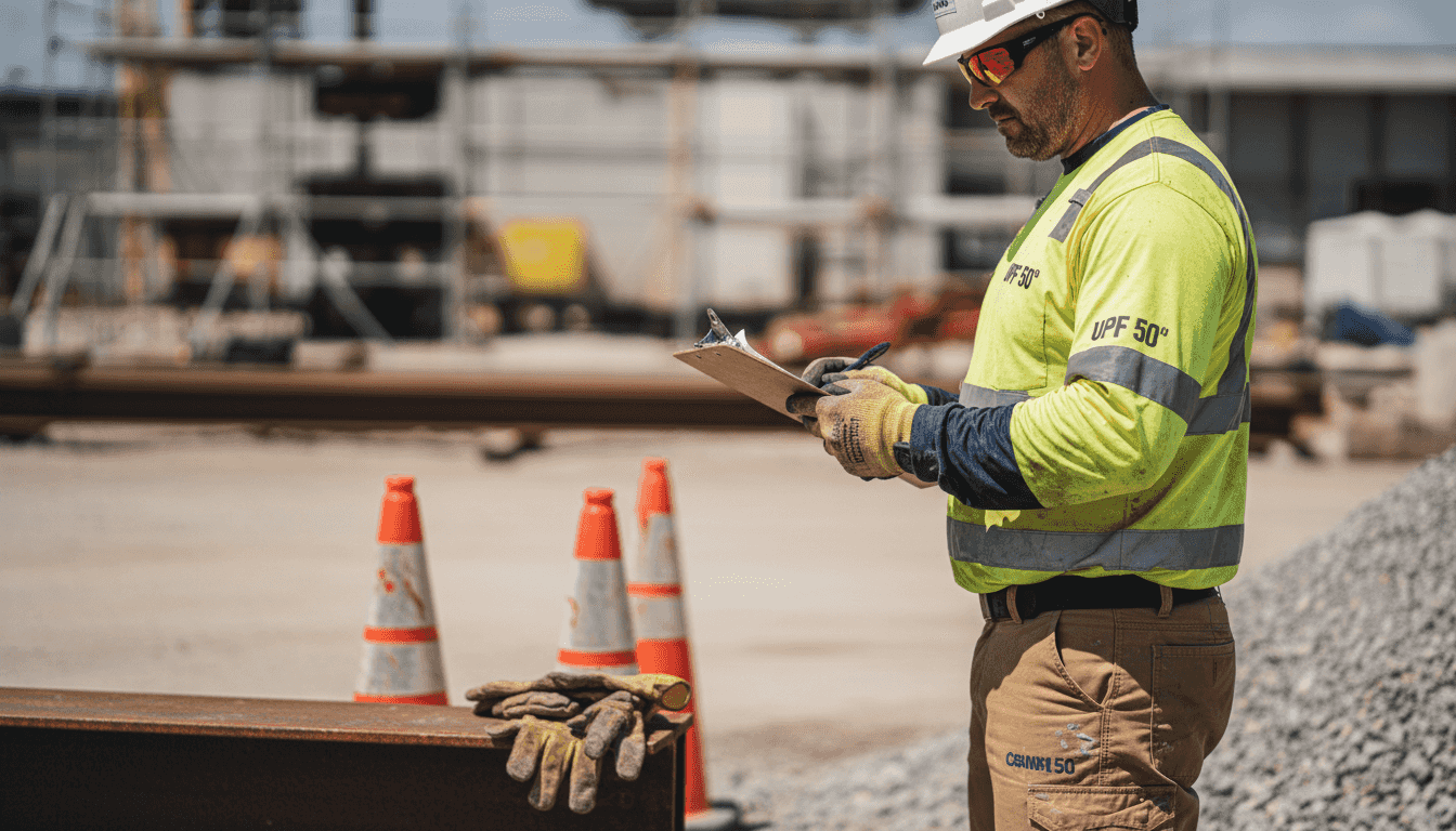 Worker wearing UPF 50+ branded shirt