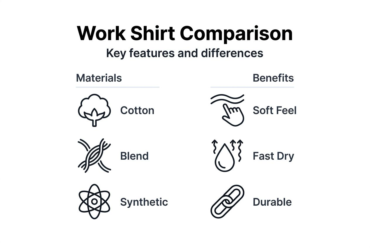 Infographic comparing work shirt materials and benefits