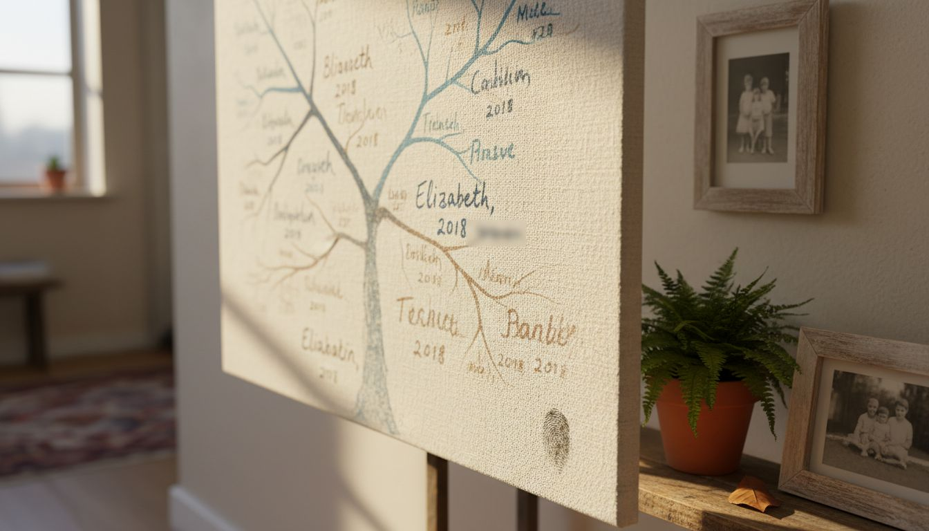 Close-up of custom family wall art details
