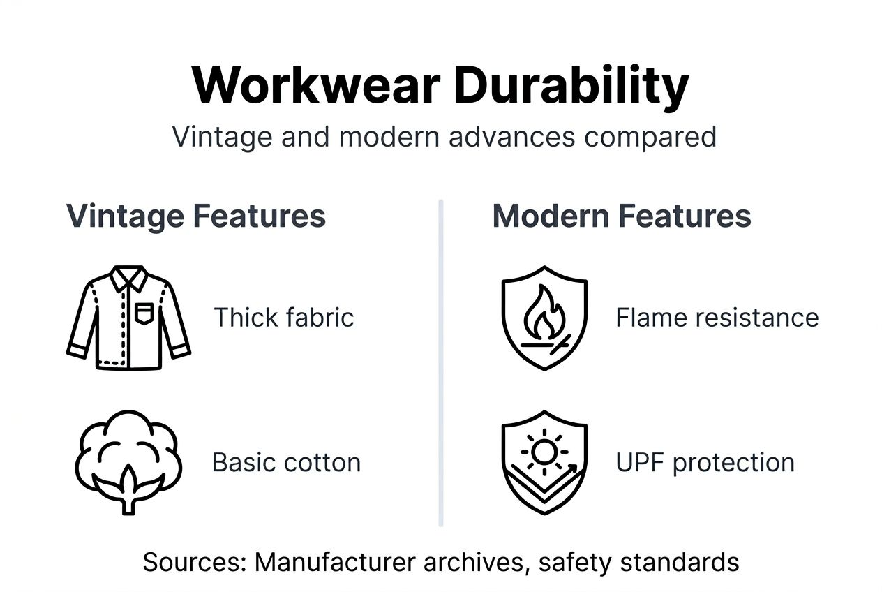 Infographic comparing vintage and modern workwear durability