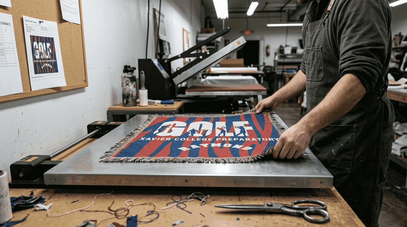 DTF printer processing custom golf blanket