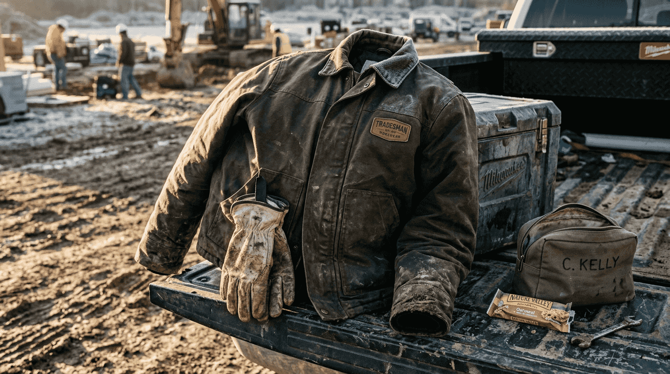 Close-up of rugged work jacket details