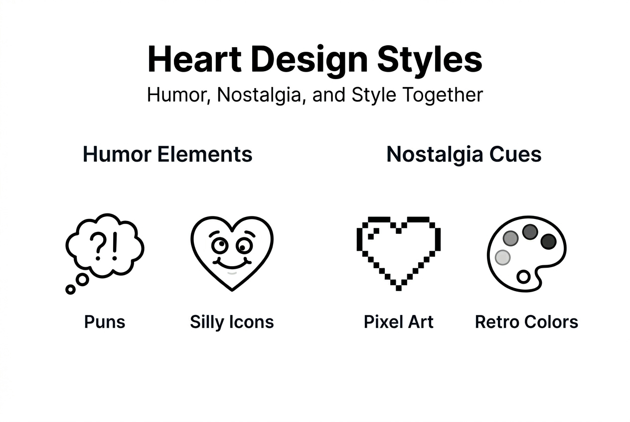 Infographic of heart design humor and nostalgia