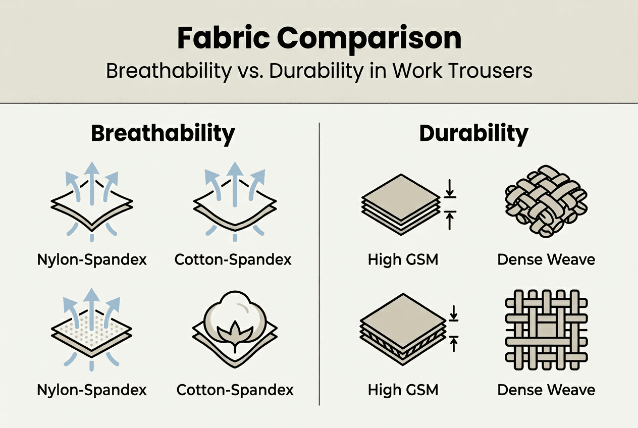 Infographic comparing fabric breathability and durability