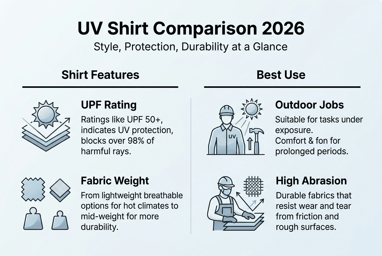 Infographic comparing UV shirt trade features