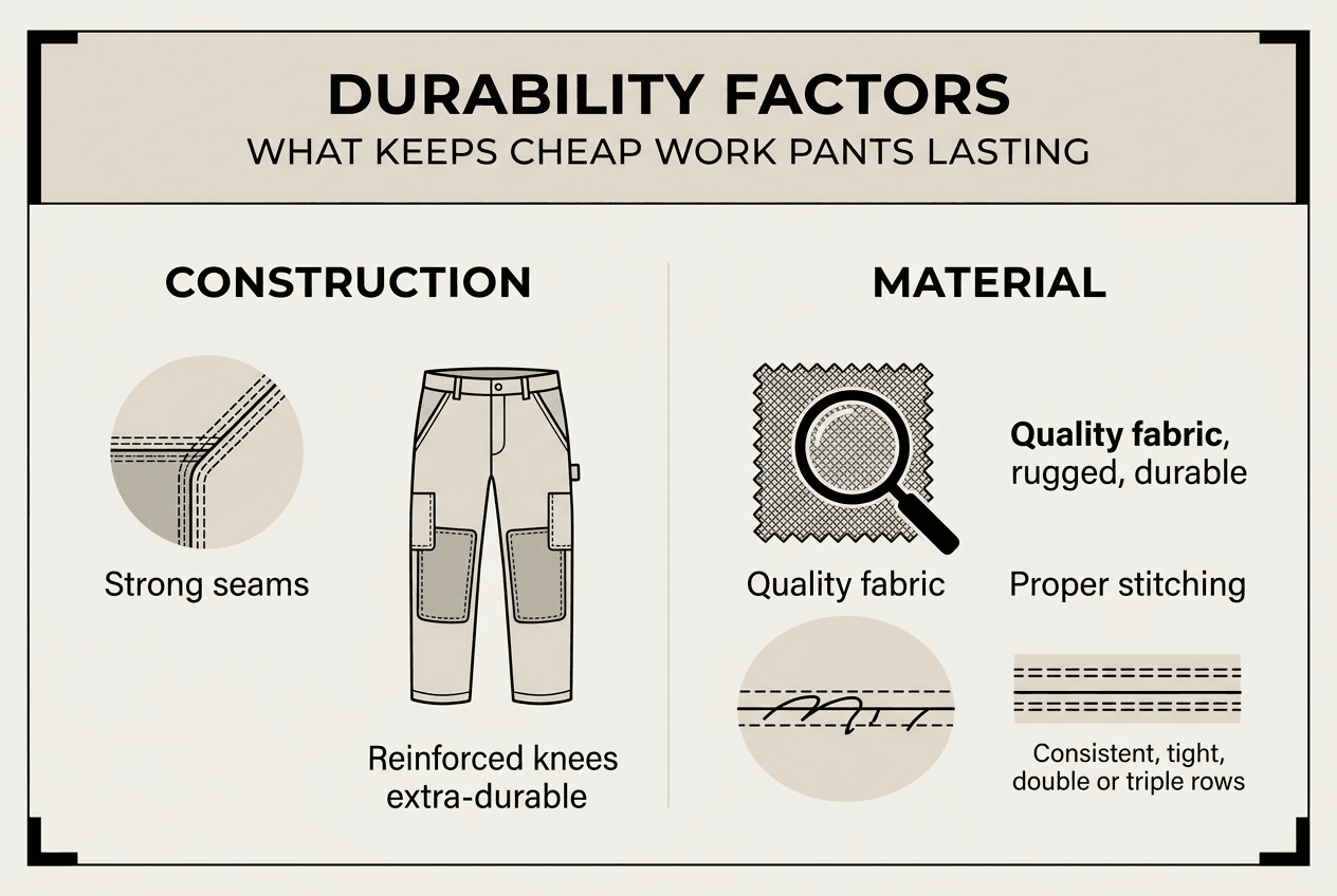 Infographic showing work pants durability factors