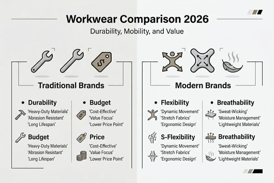 Infographic comparing traditional and modern workwear features
