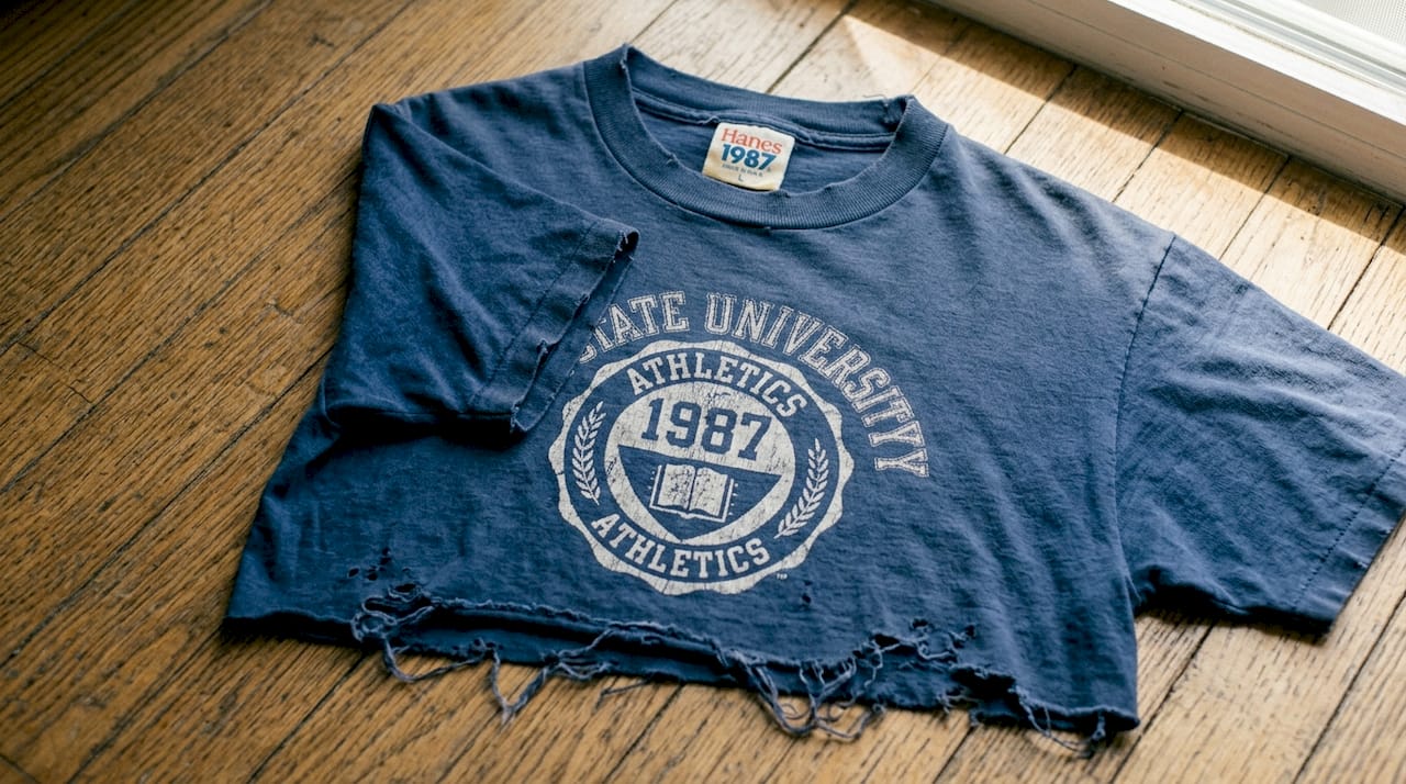 Close-up vintage tee showing tag detail