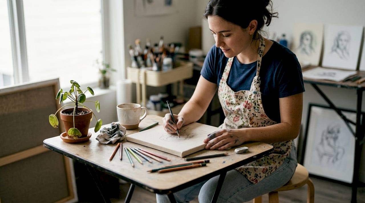 Artist sketching personalized hand-illustration