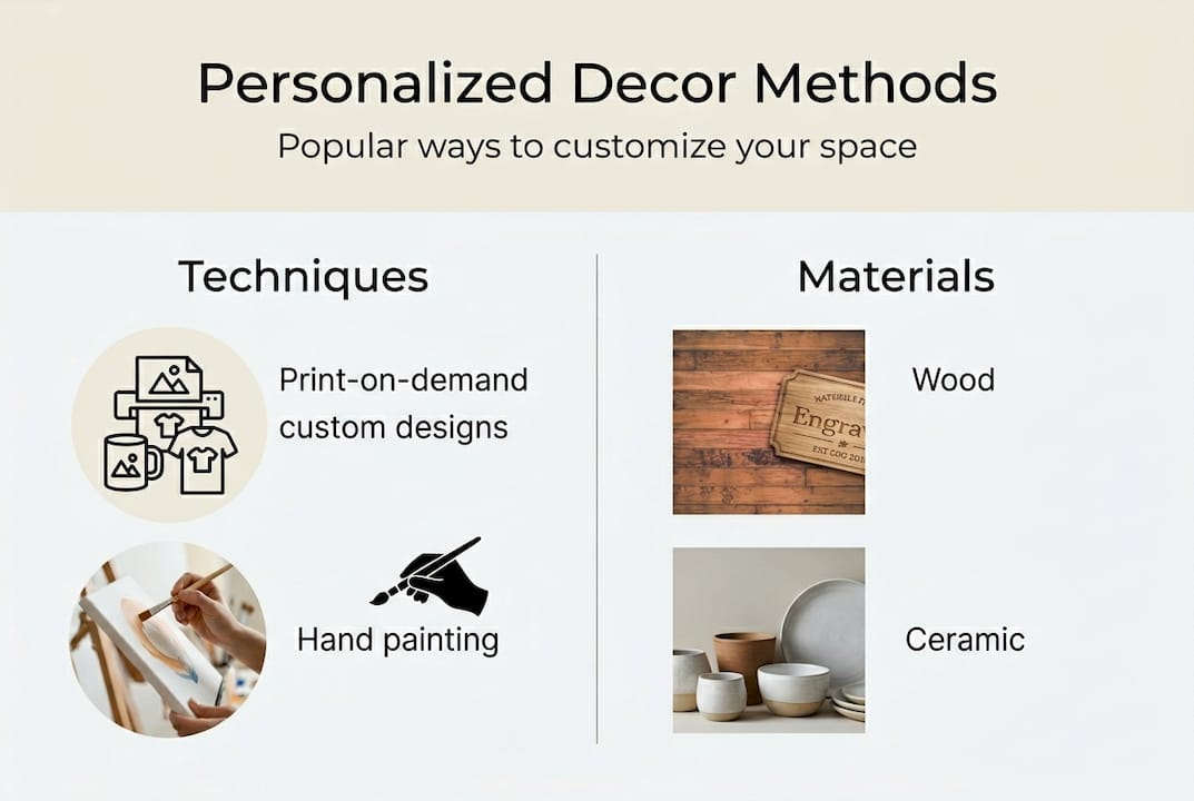 Infographic showing personalized decor methods and materials