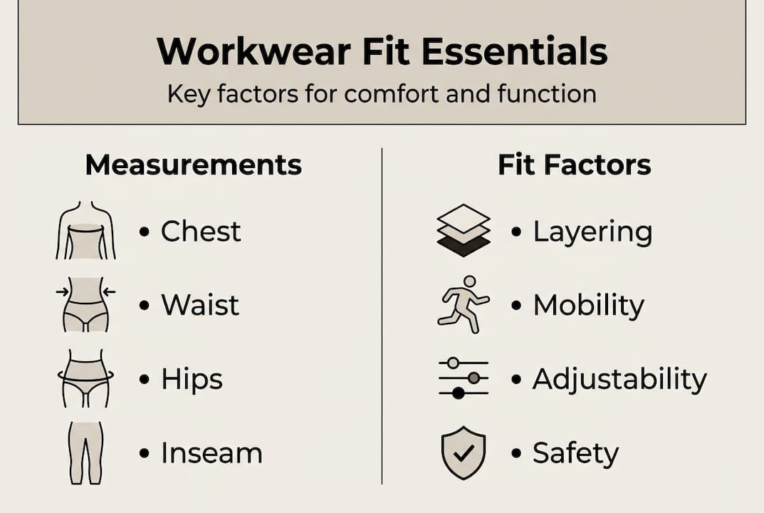 Infographic of key workwear fit measurements and features