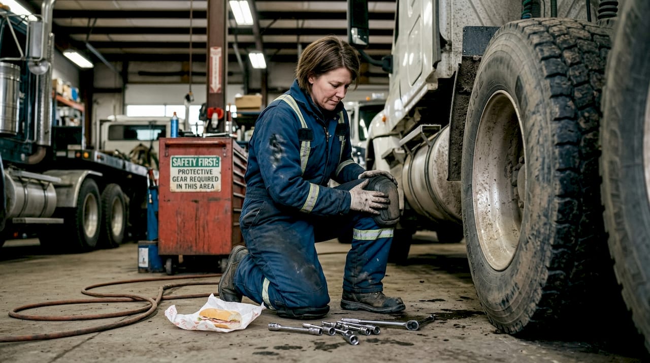 Mechanic inspecting heavy-duty winter workwear