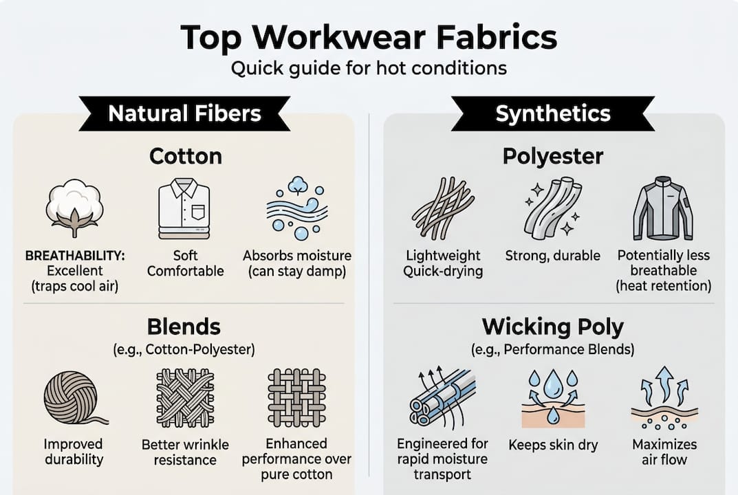 Infographic comparing top breathable workwear fabrics