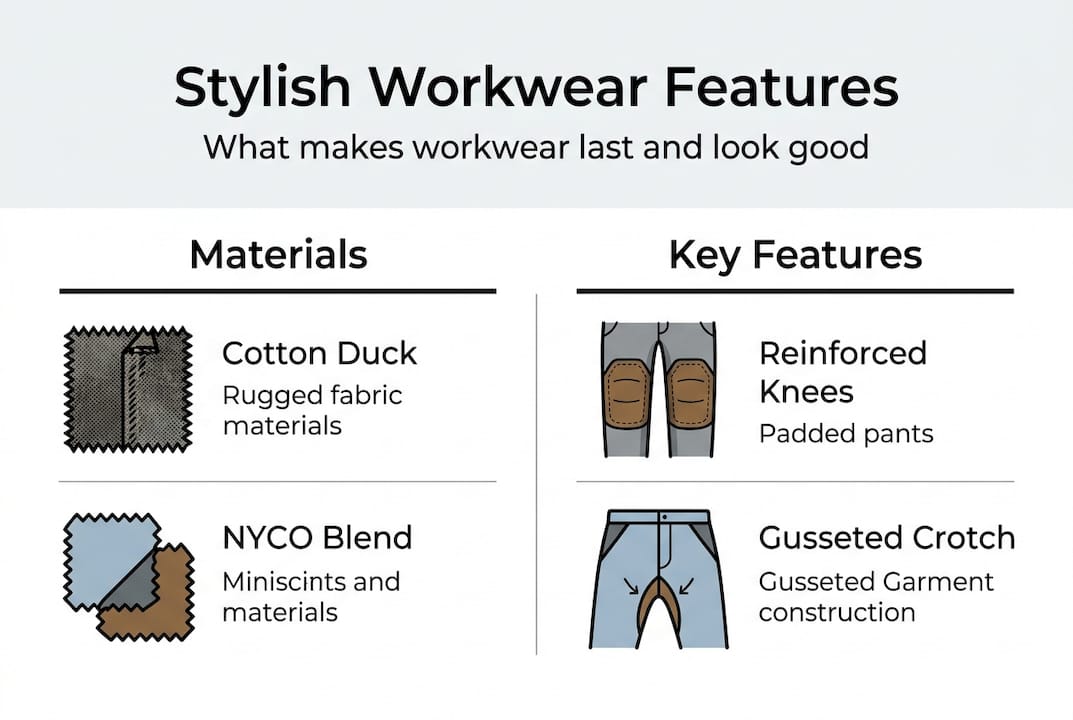 Infographic on durable workwear and style features