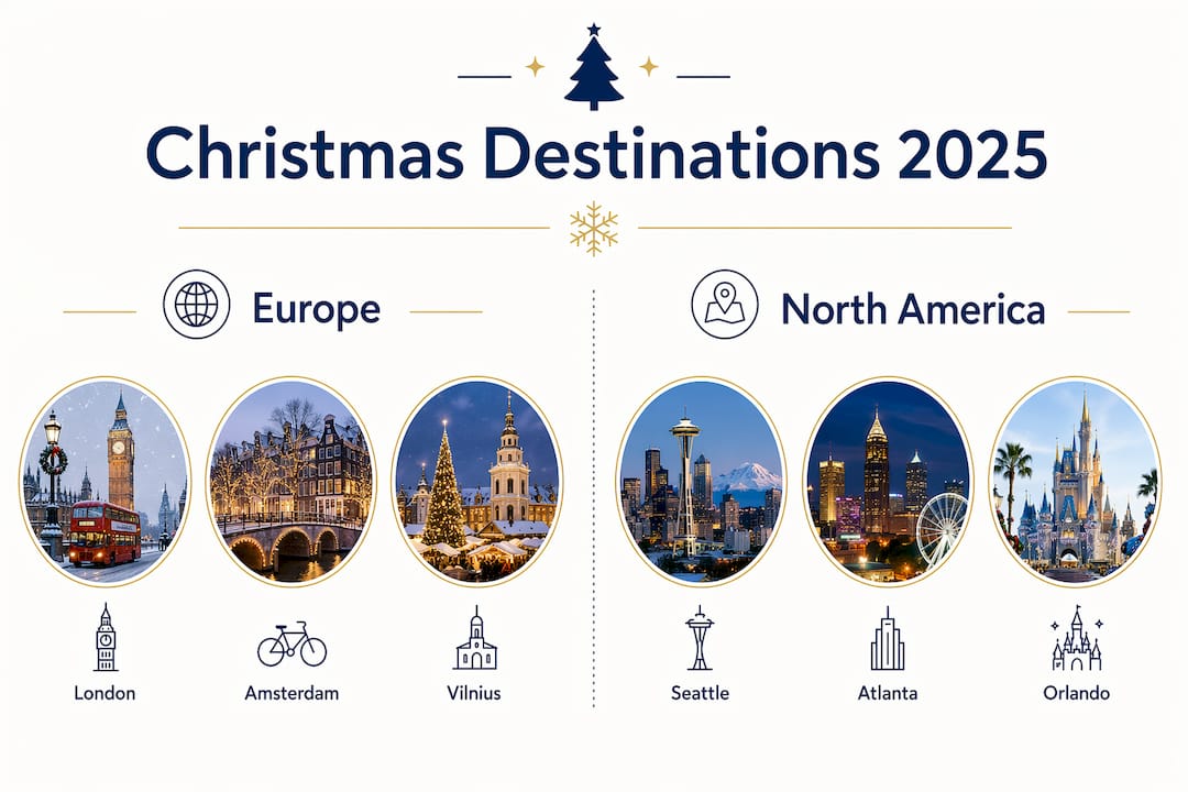 Infographic comparing European and North American Christmas destinations