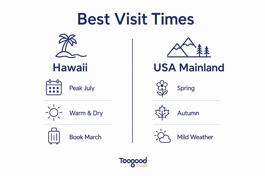 Infographic comparing best travel times for Hawaii and USA