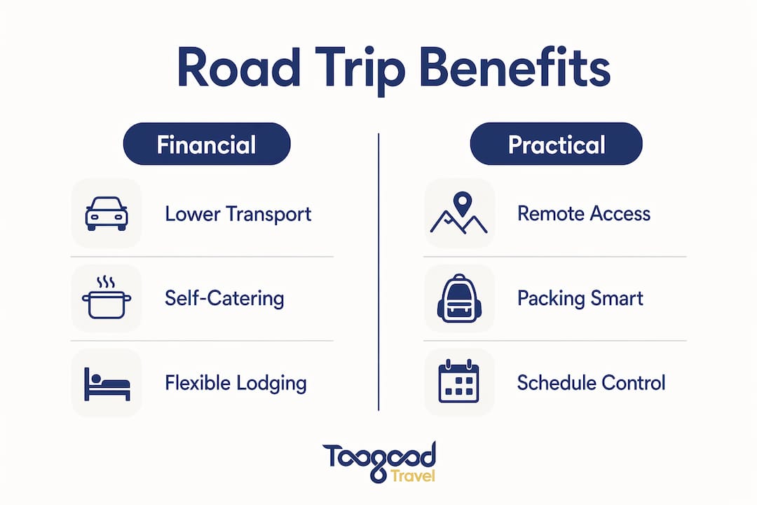 Infographic comparing financial and practical road trip benefits