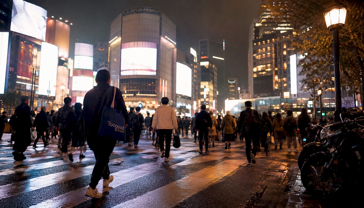 Busy Shibuya Scramble Crossing in early evening