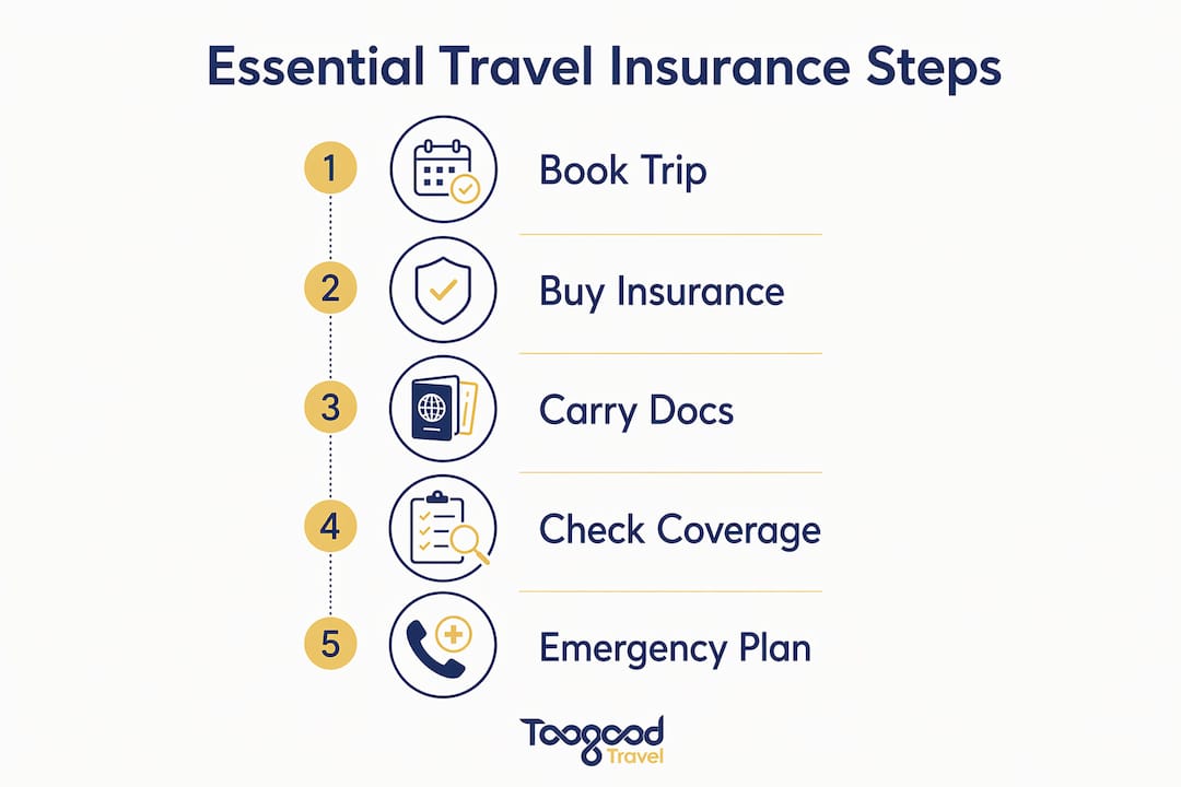 Infographic depicting essential steps for travel insurance