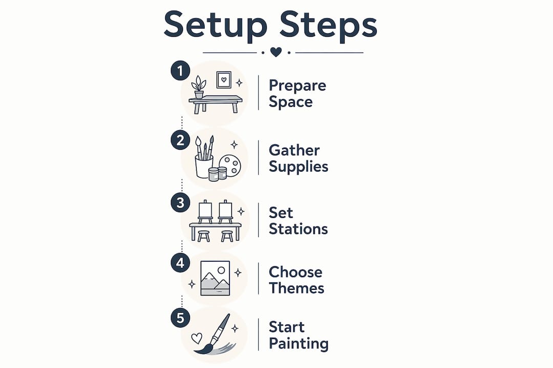 Infographic showing step-by-step painting night setup process