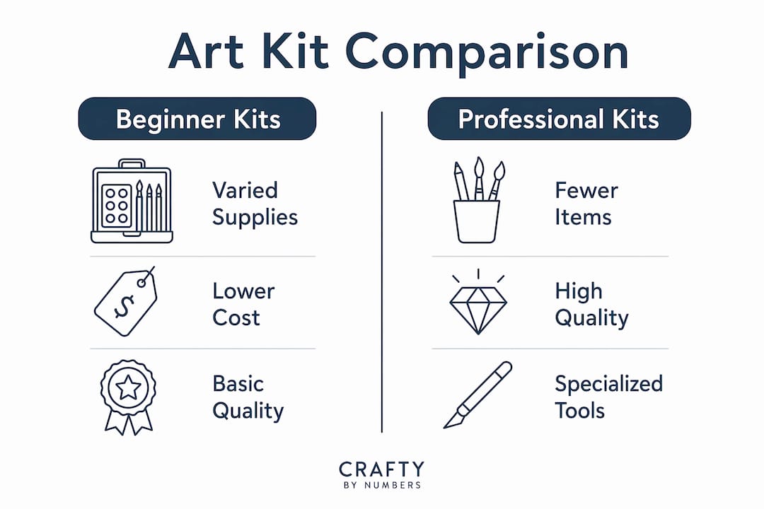 Infographic comparing beginner and professional art kits
