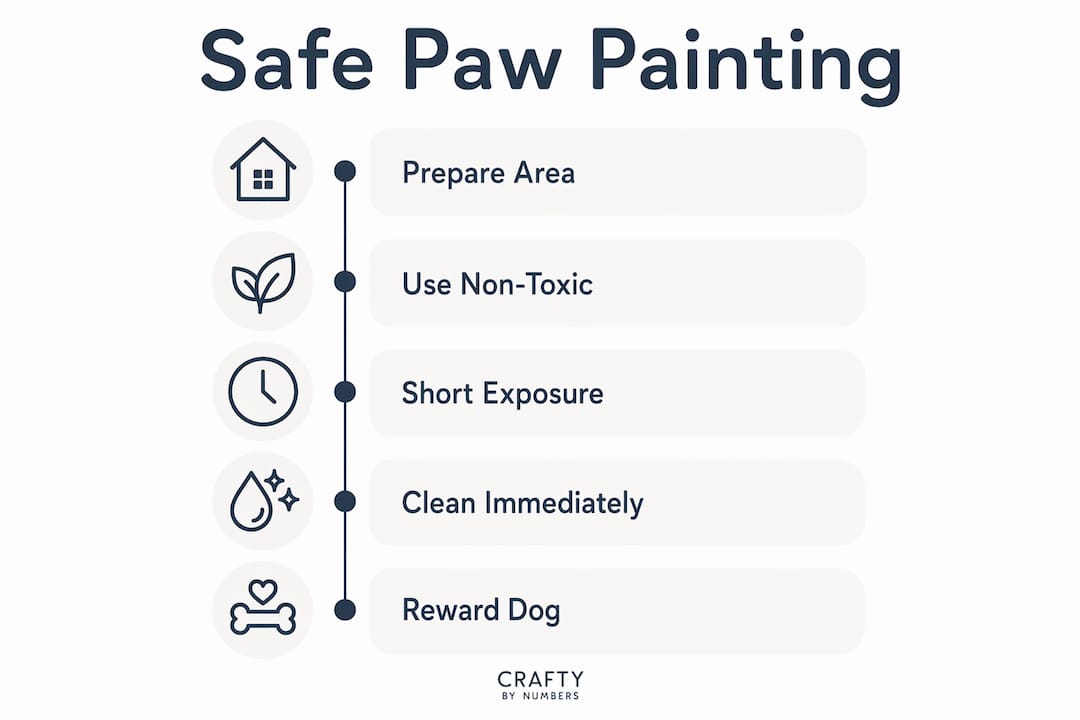 Infographic illustrating safe dog paw painting steps