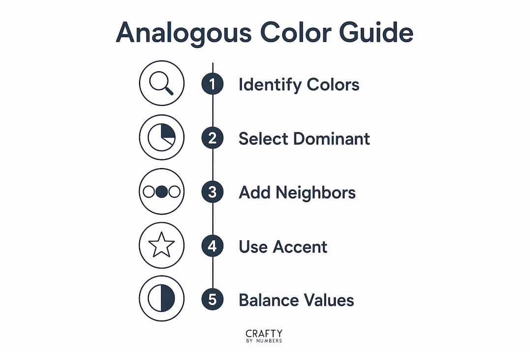 Infographic illustrating steps to use analogous colors effectively