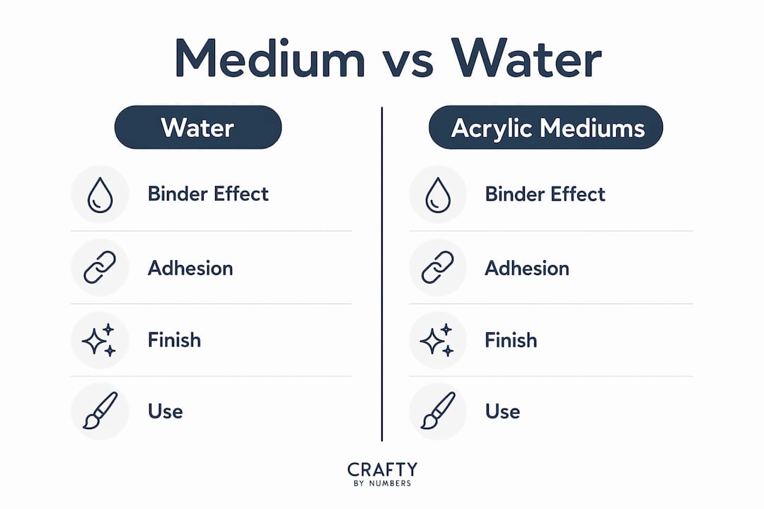 Infographic comparing acrylic mediums and water