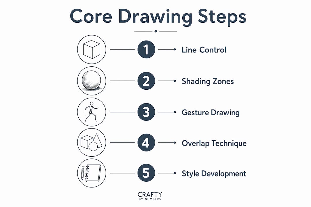 Infographic showing core drawing steps and techniques