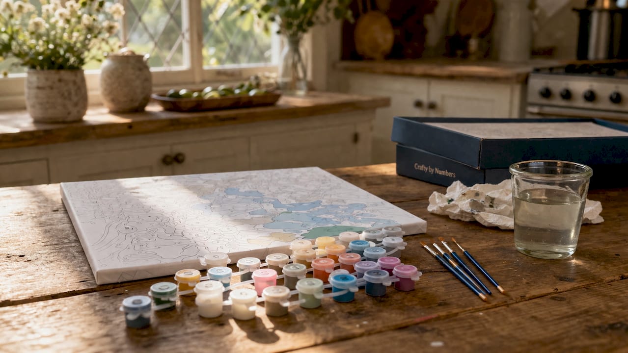 Paint by numbers kit with canvas and paints