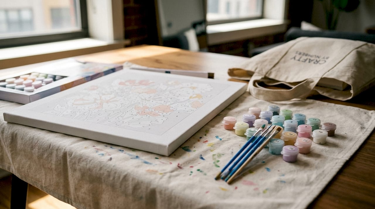 Paint by numbers kit with canvas and paints