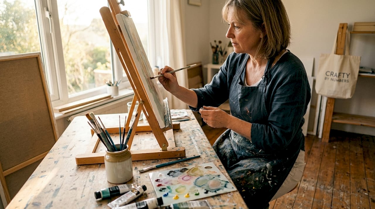 Hands applying acrylic glazing technique