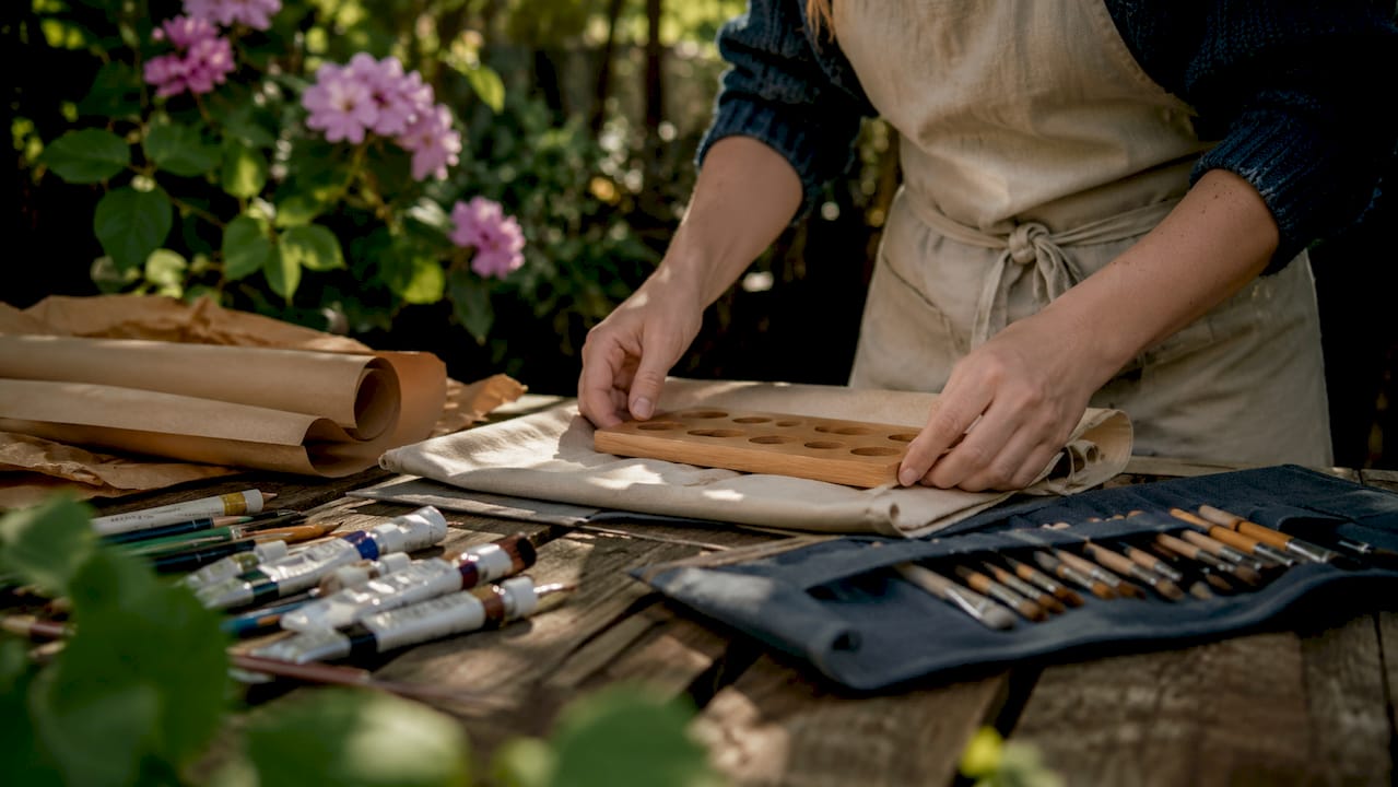 Hands wrapping personalized artist palette gift
