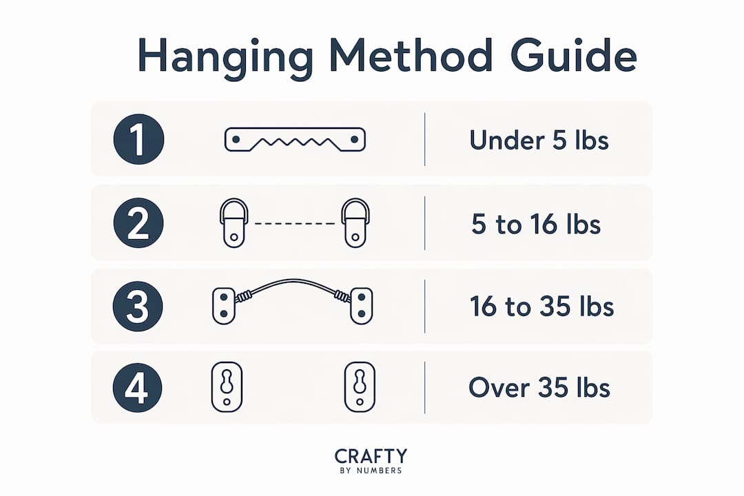 Infographic showing weight categories and hanging methods