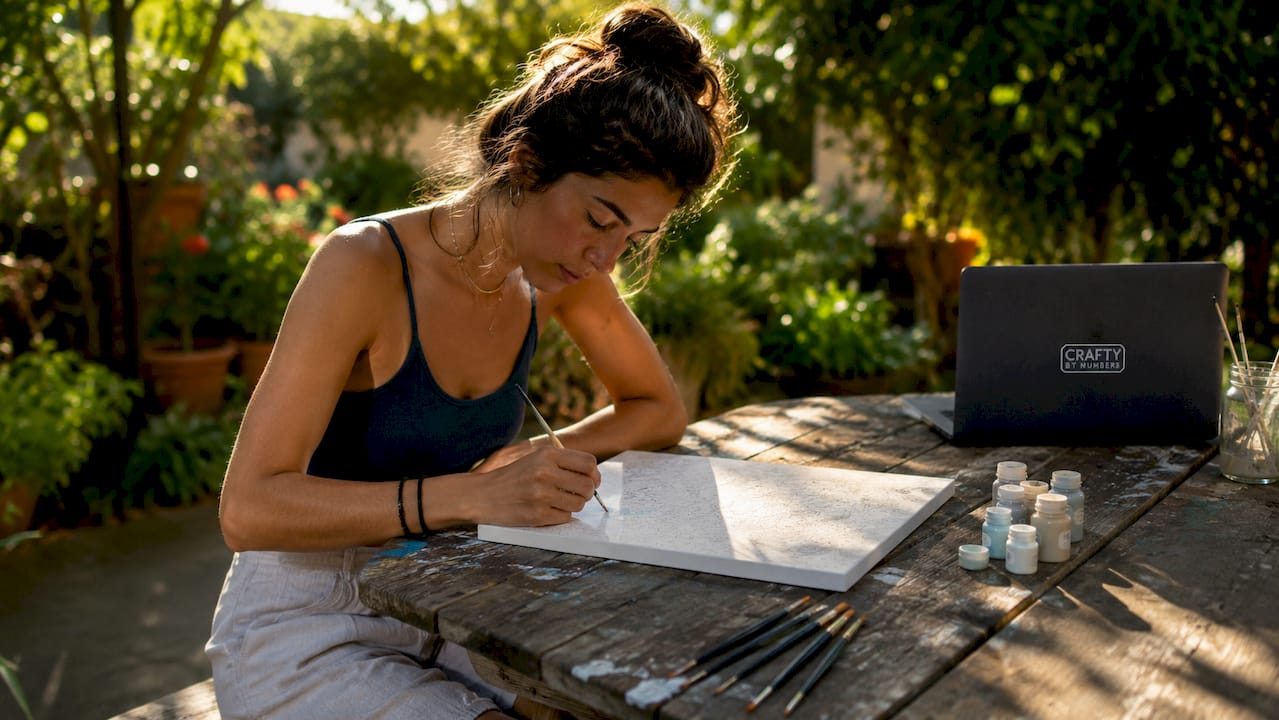 Young artist practicing brush control with painting kit