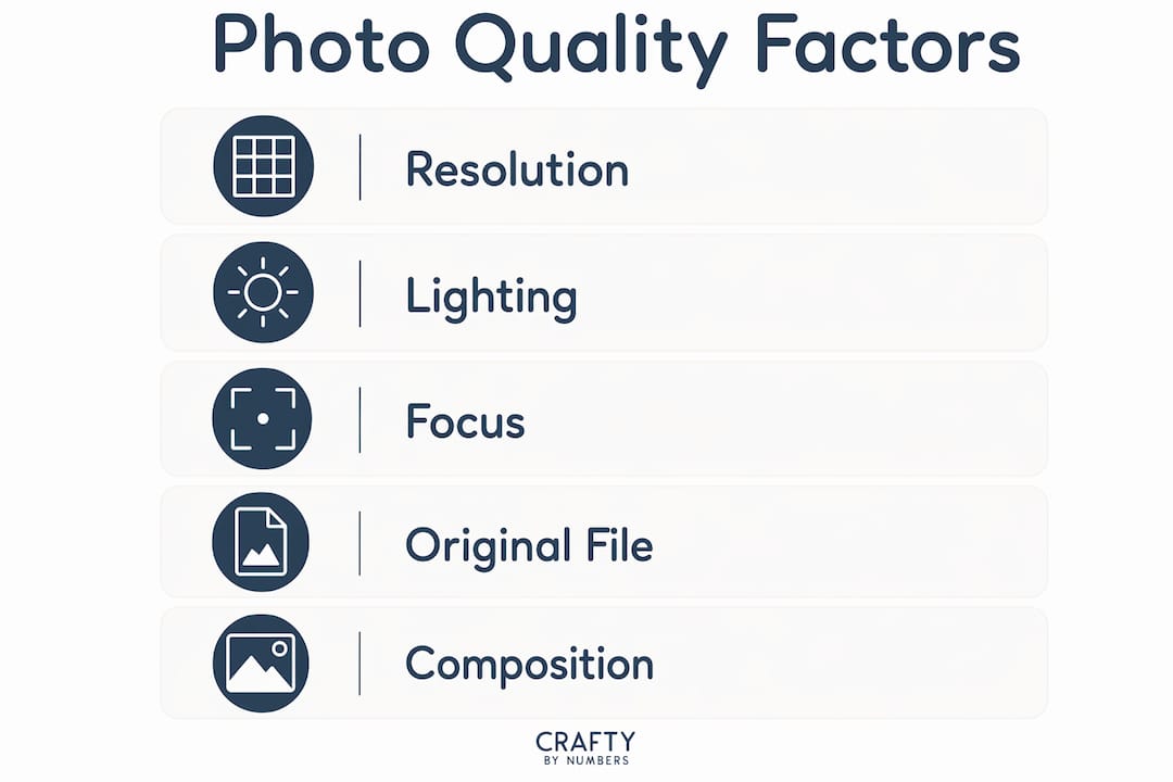 Infographic showing key photo quality factors for custom art gifts