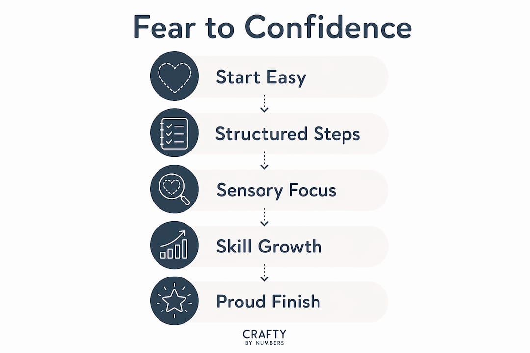 Infographic illustrating steps from fear to confidence in painting