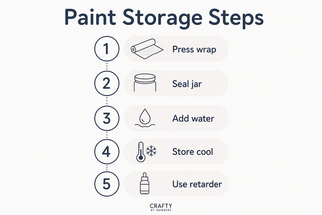 Infographic showing acrylic paint storage steps