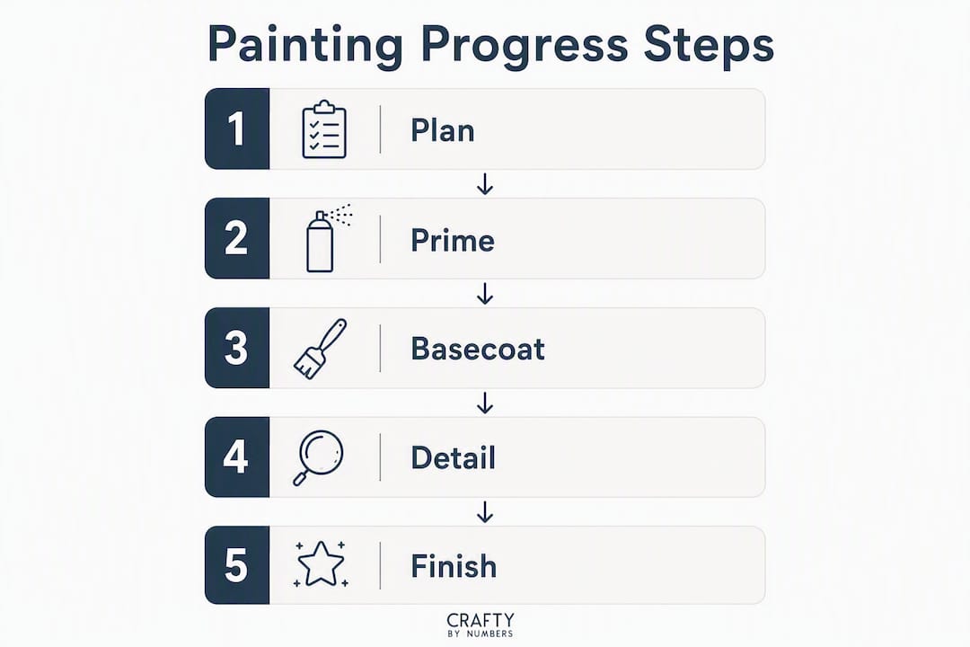 Infographic showing miniature painting progress steps