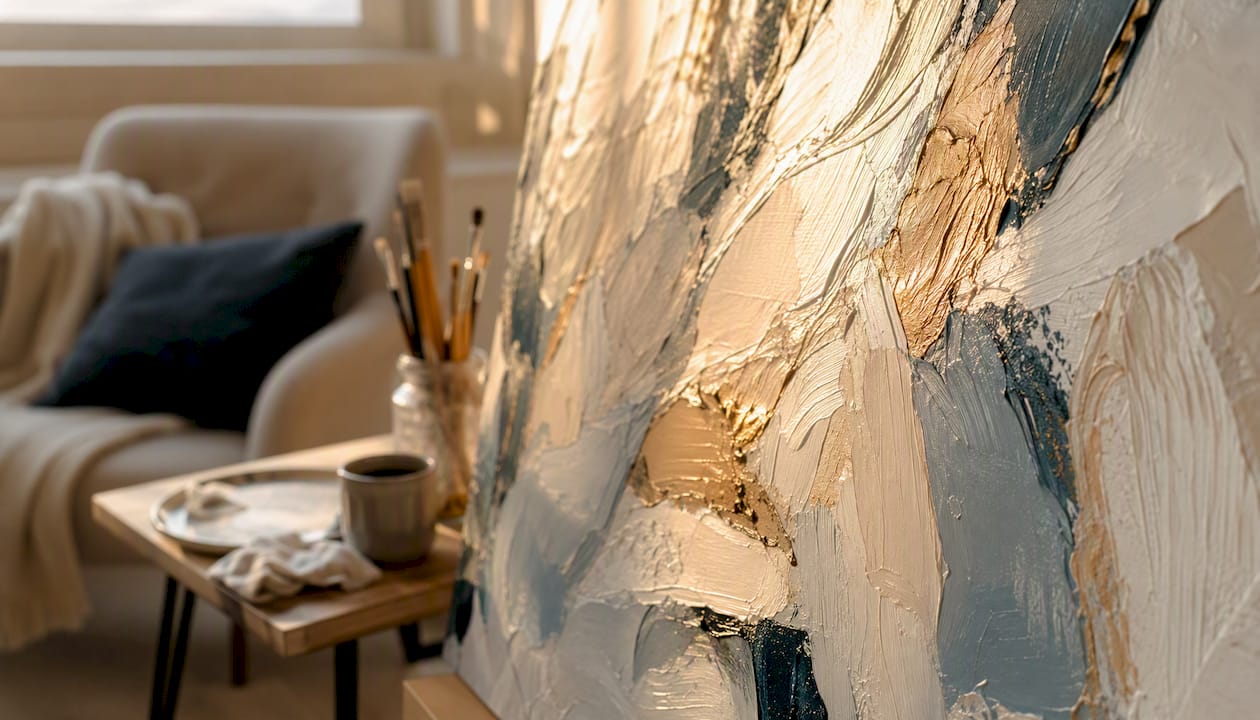 Close-up of textured hand-painted acrylic canvas surface