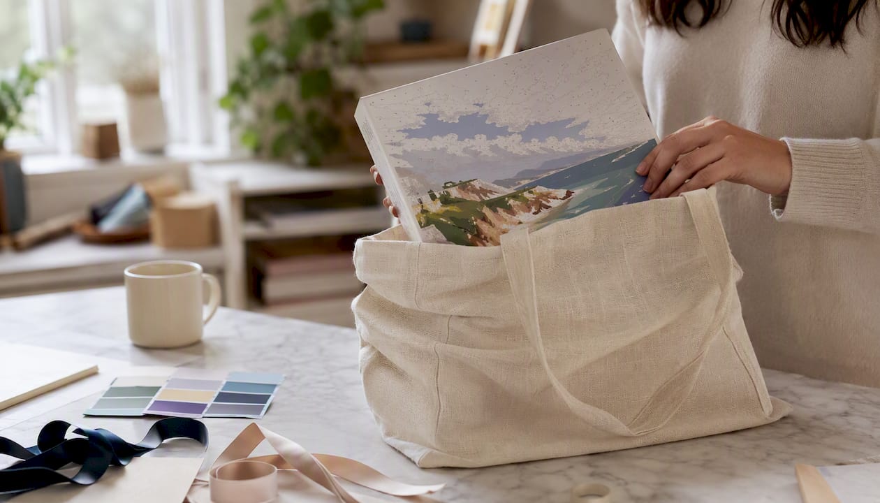 Hands wrapping paint-by-numbers kit as gift