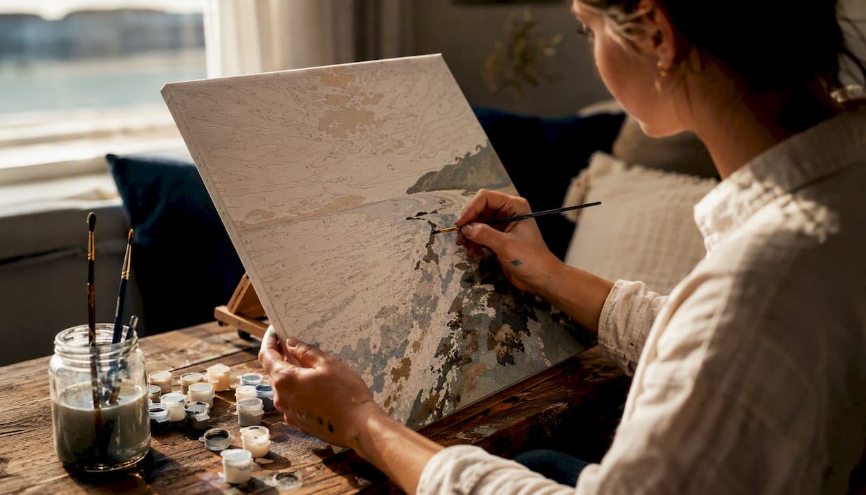 Person painting numbered canvas with brush