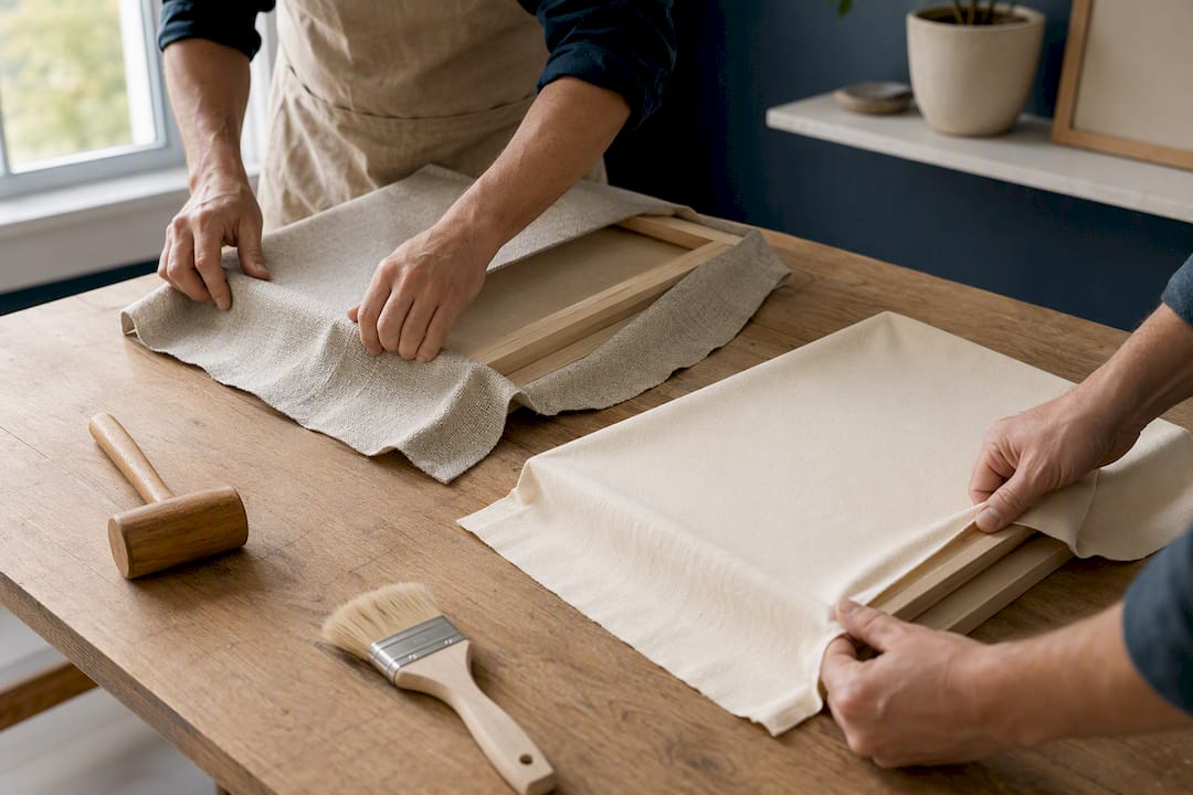 Linen and cotton canvas stretched over frames