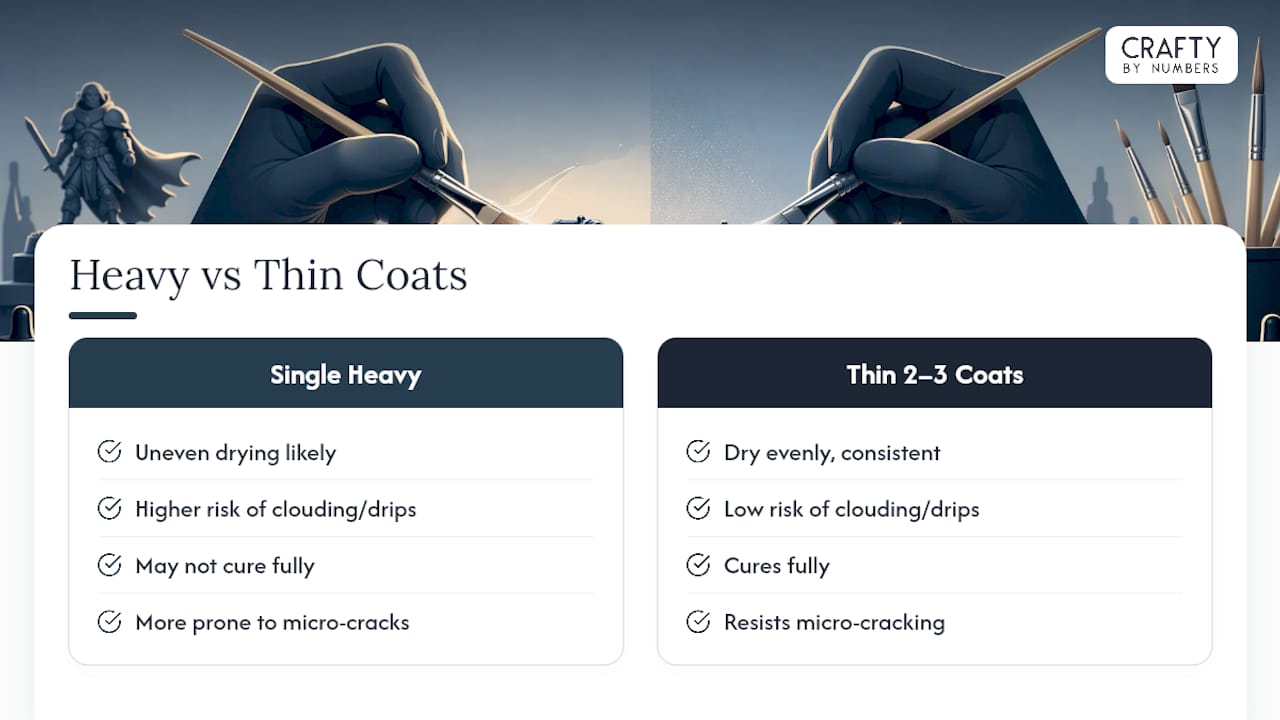 Comparison of heavy and thin varnish coats